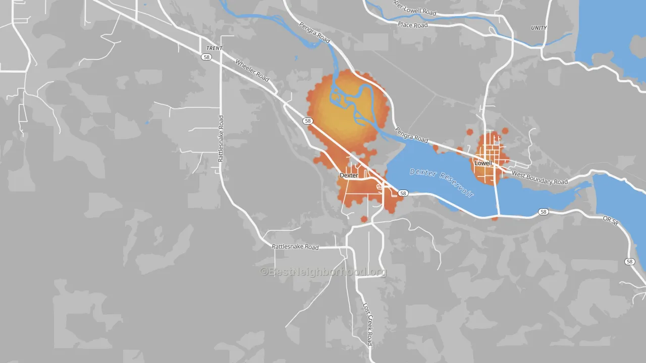 Bike Grade map of Dexter, OR