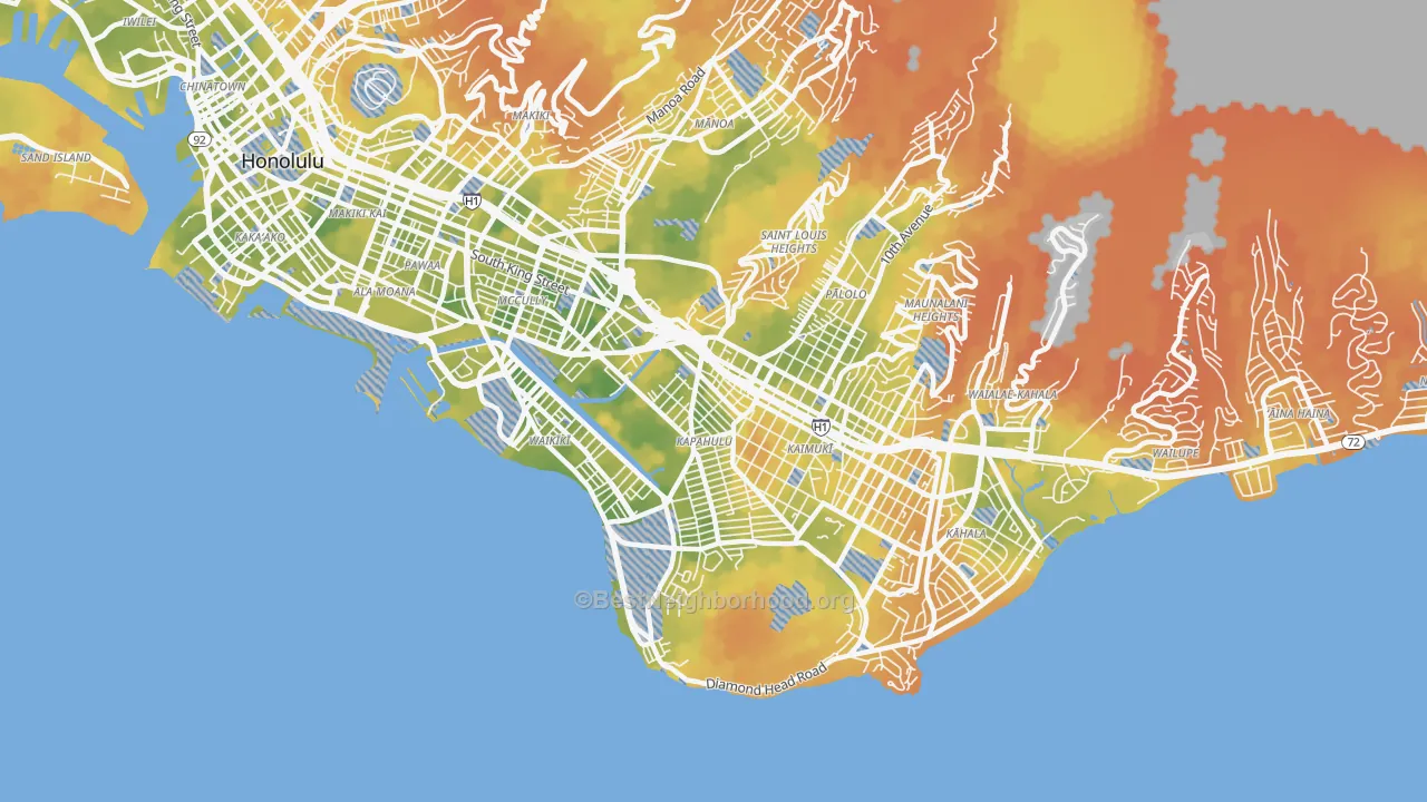 Bike Grade map of Diamond Head-Kapahulu-St Louis, Honolulu, HI