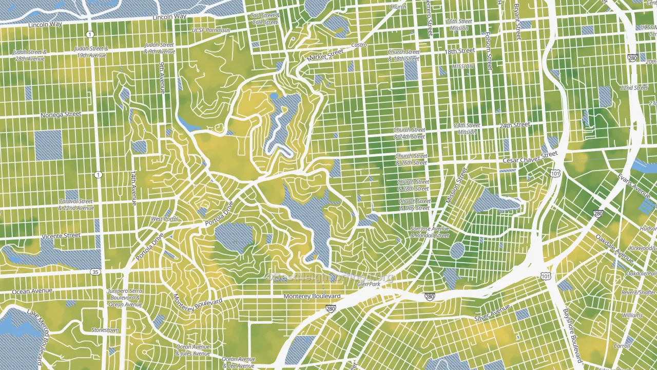 Bike Grade map of Diamond Heights, San Francisco, CA