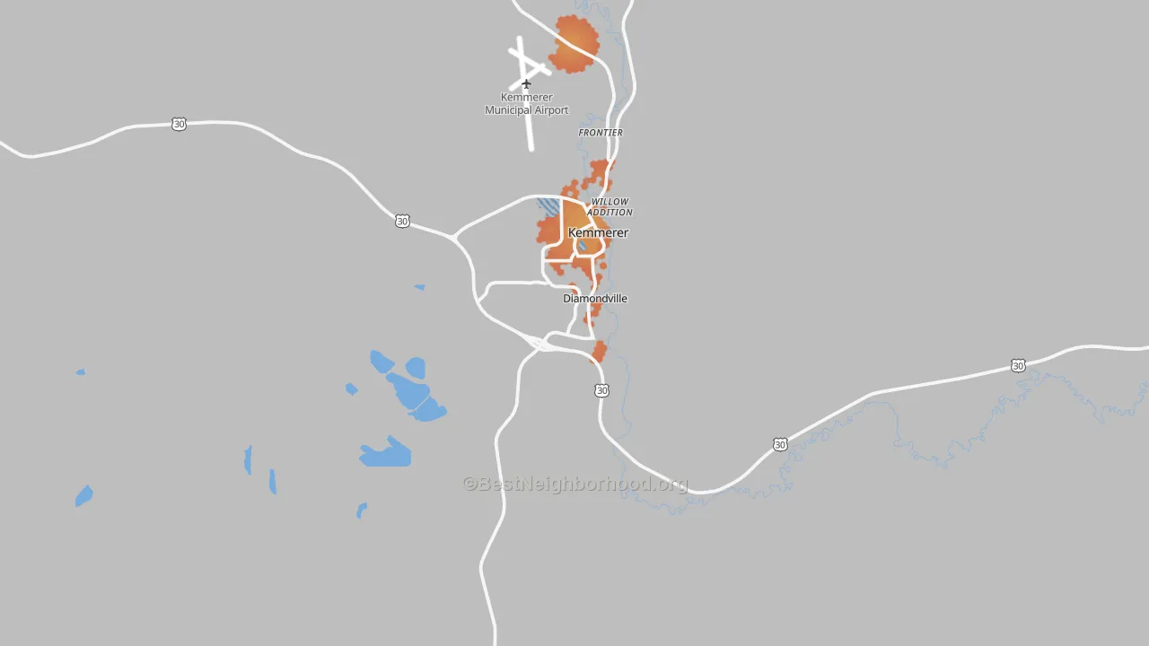 Bike Grade map of Diamondville, WY