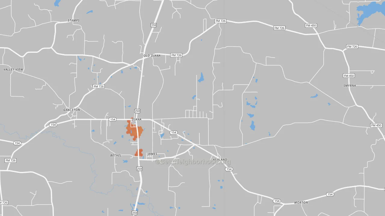 Bike Grade map of Diana, TX