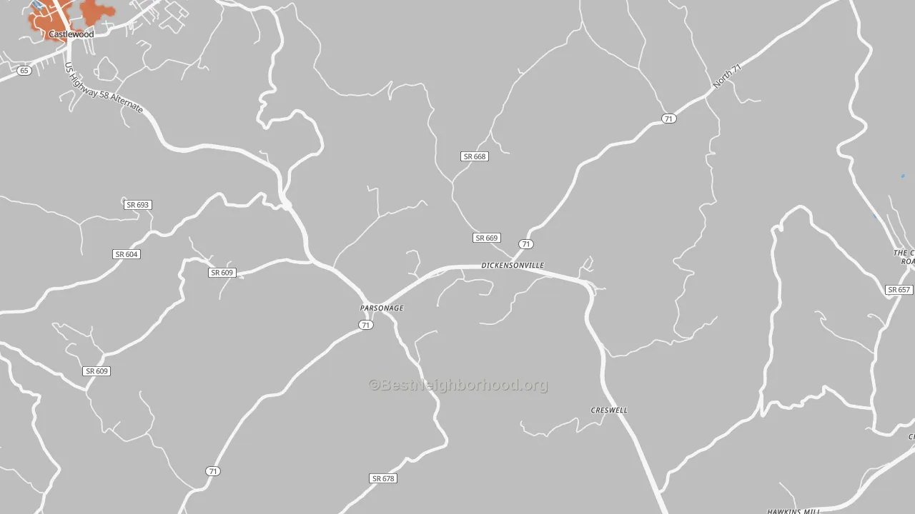 Bike Grade map of Dickensonville, VA