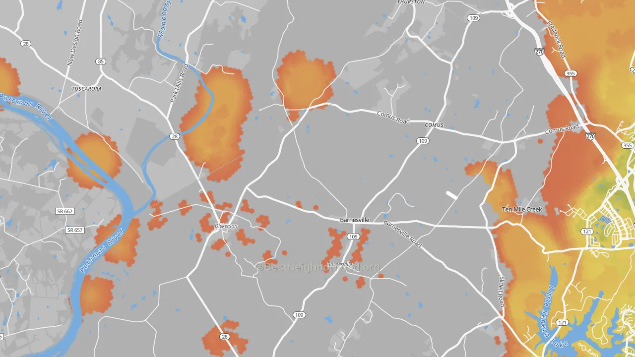 Bike Grade map of Dickerson, MD