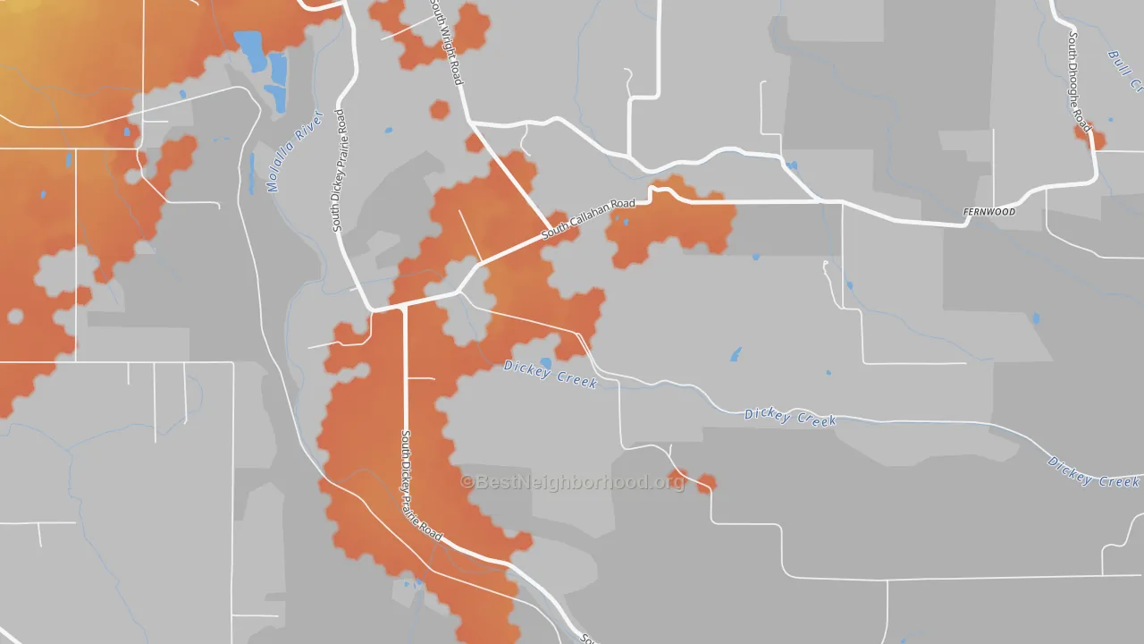 Bike Grade map of Dickey Prairie, OR