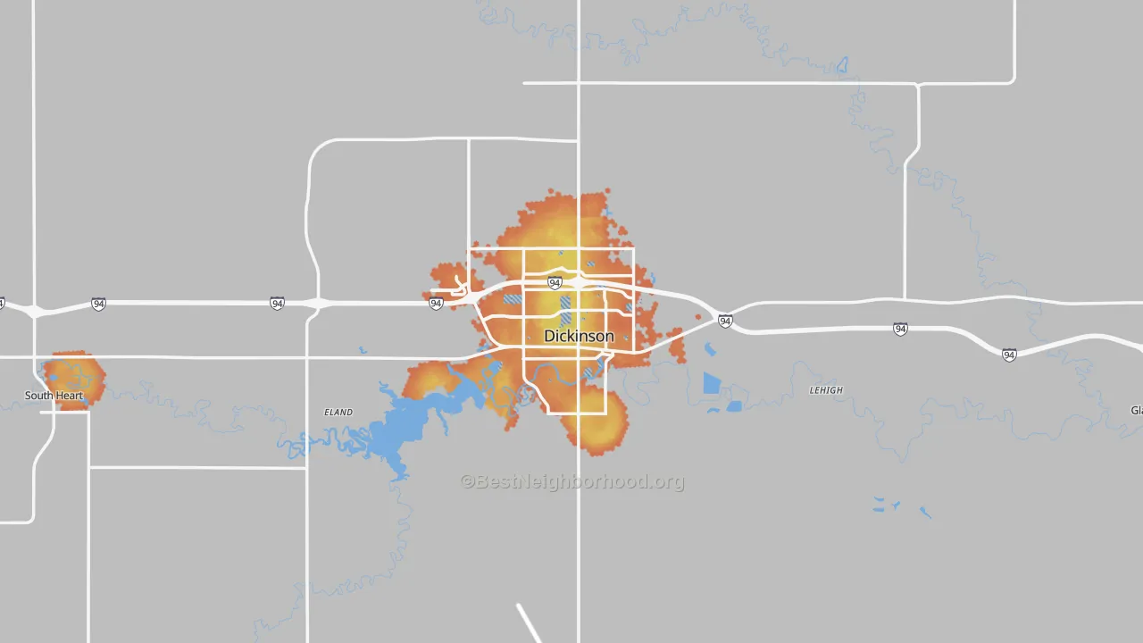 Bike Grade map of Dickinson, ND