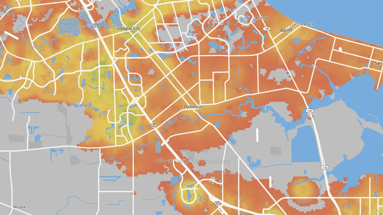Bike Grade map of Dickinson, TX
