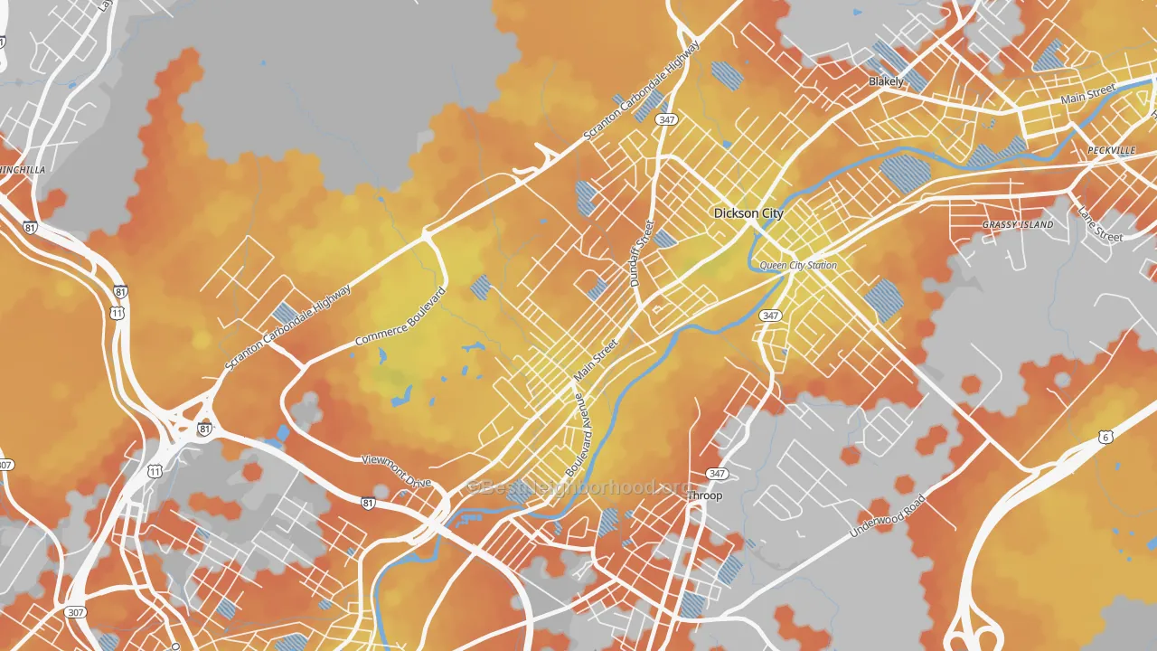 Bike Grade map of Dickson City, PA