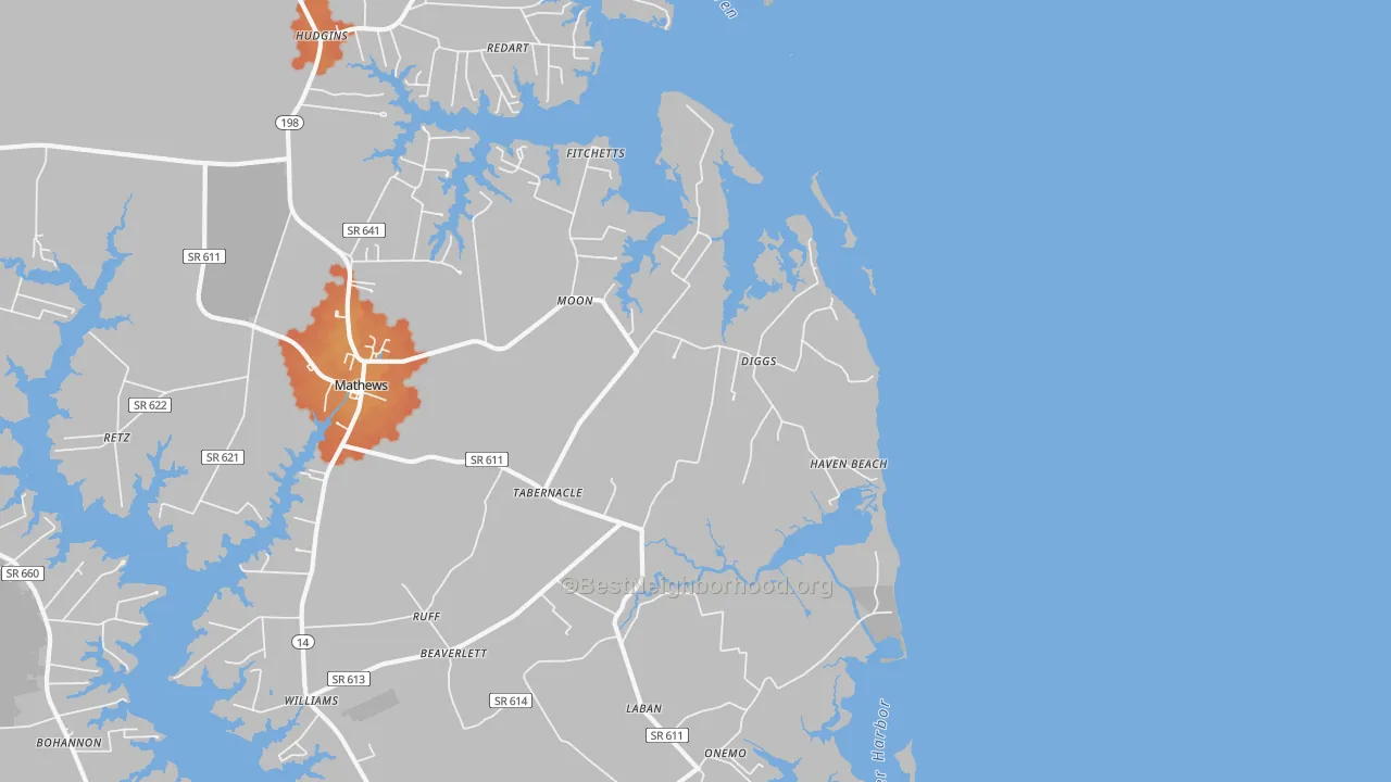 Bike Grade map of Diggs, VA
