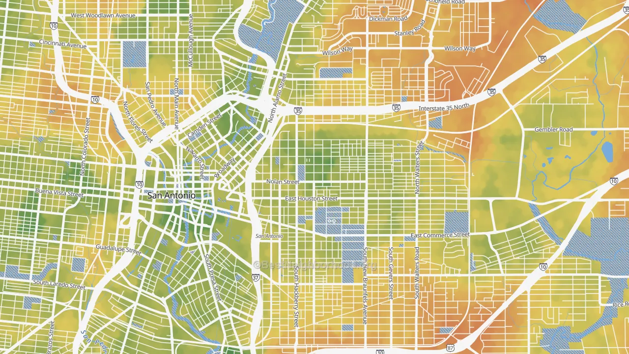 Bike Grade map of Dignowity Hill, San Antonio, TX