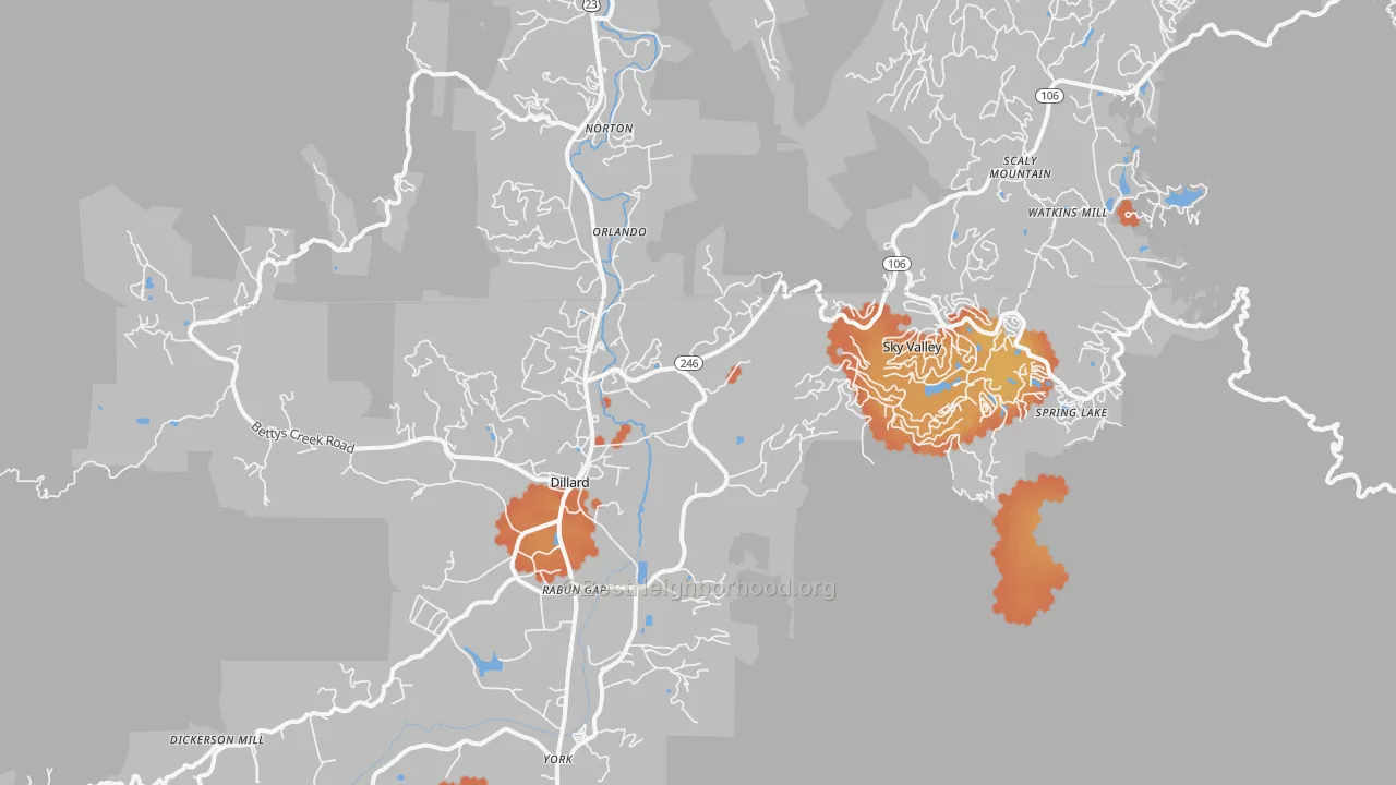 Bike Grade map of Dillard, GA