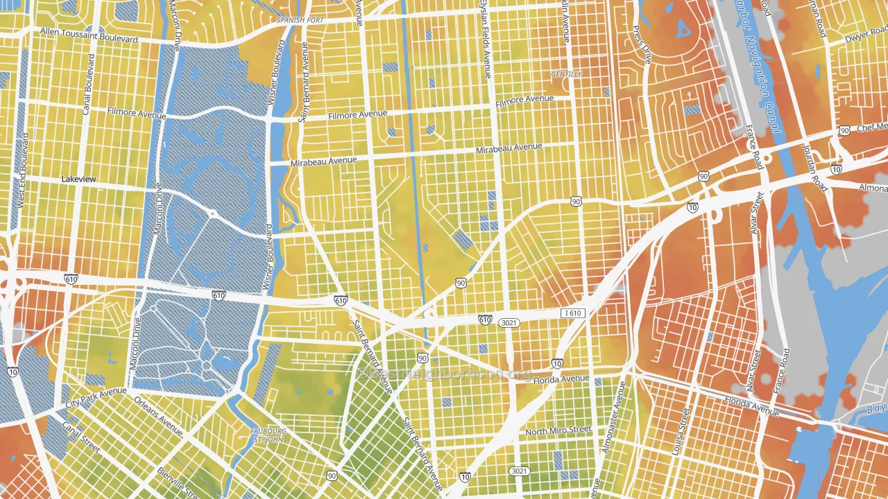 Bike Grade map of Dillard, New Orleans, LA