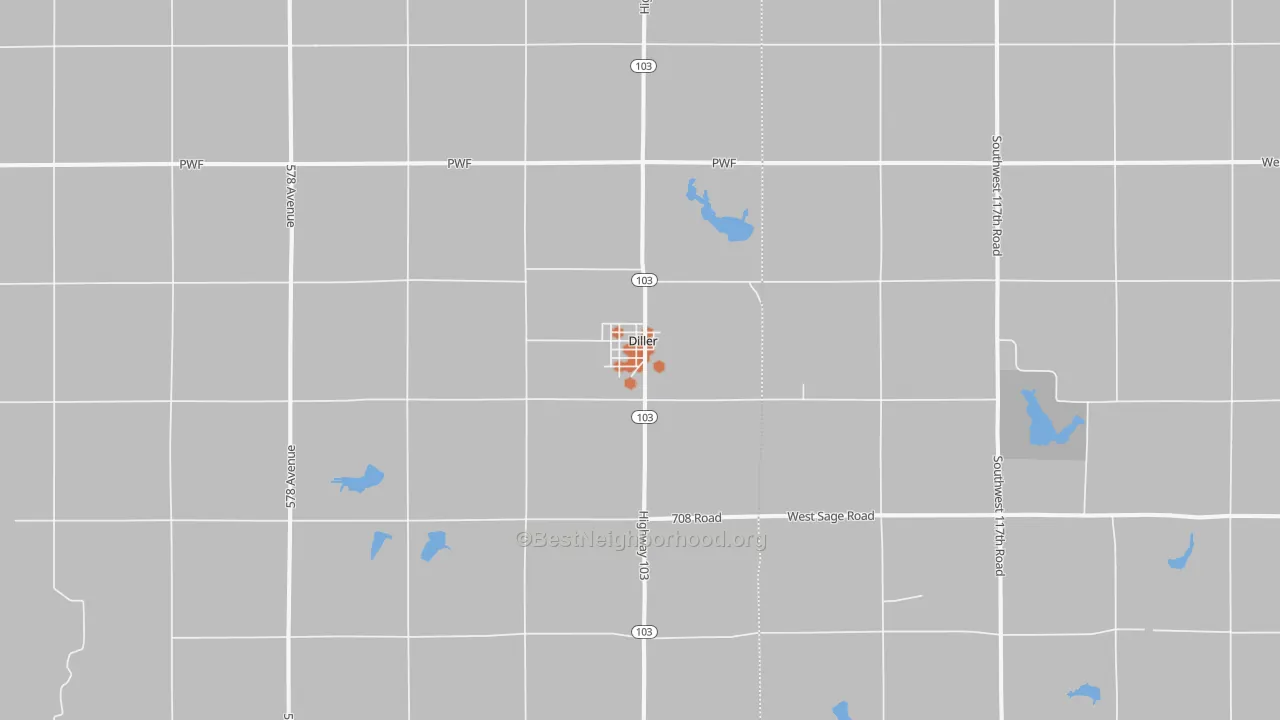 Bike Grade map of Diller, NE