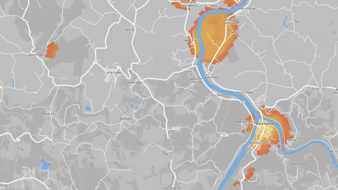 Bike Grade map of Dilliner, PA