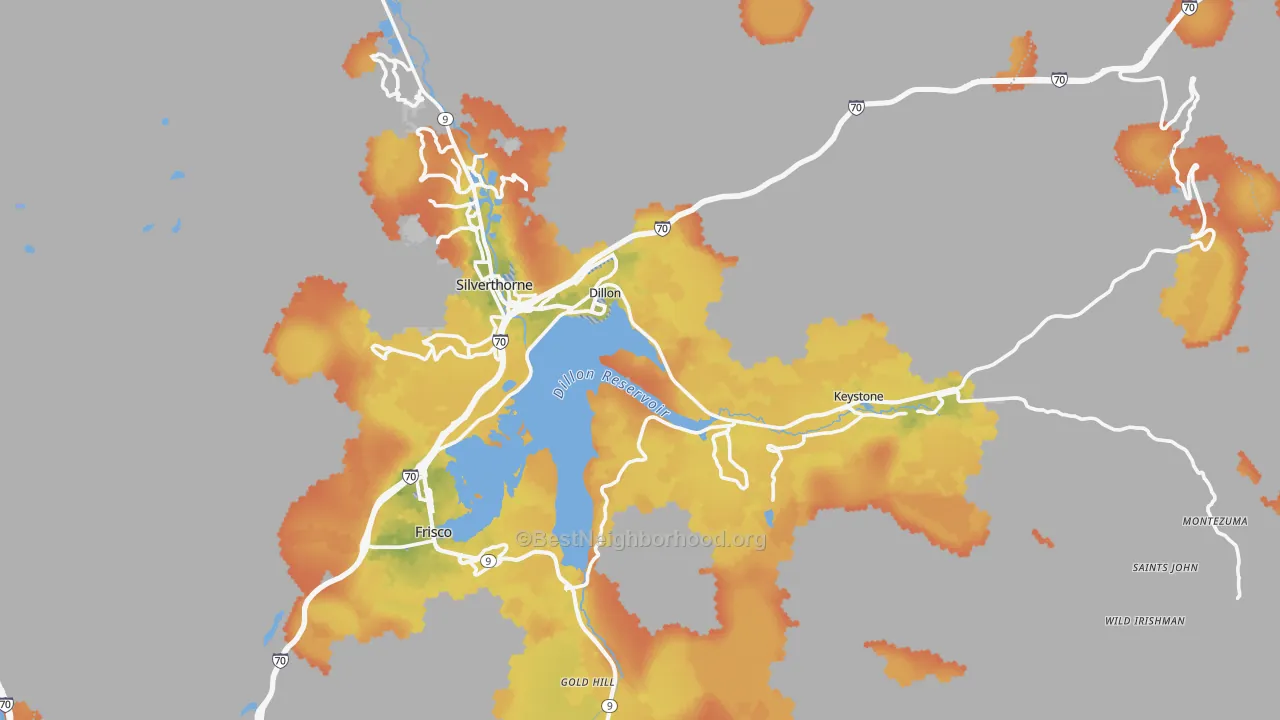 Bike Grade map of Dillon, CO