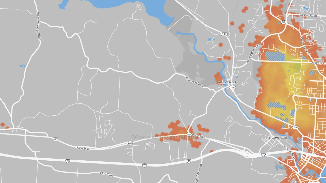 Bike Grade map of Dillon Falls, OH