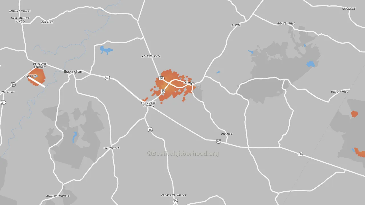 Bike Grade map of Dillwyn, VA