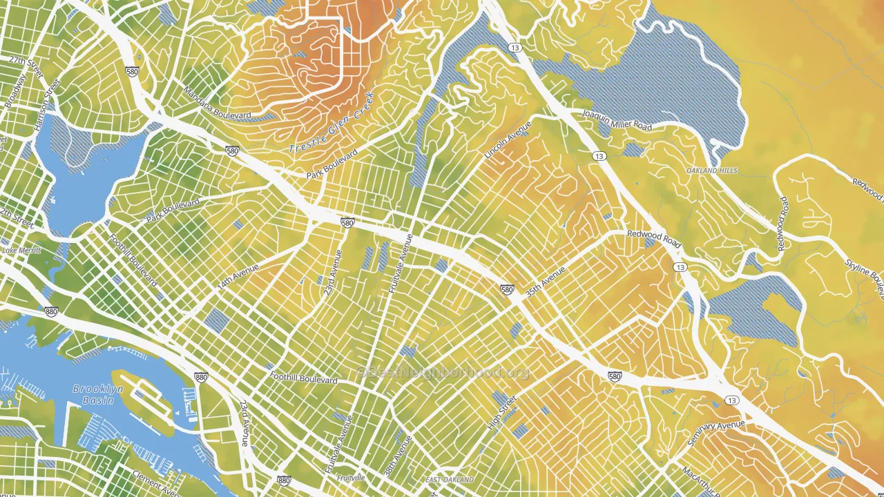 Bike Grade map of Dimond, Oakland, CA