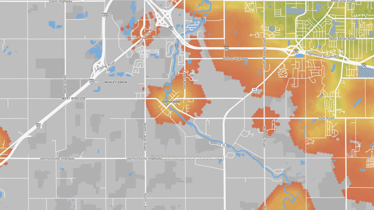 Bike Grade map of Dimondale, MI
