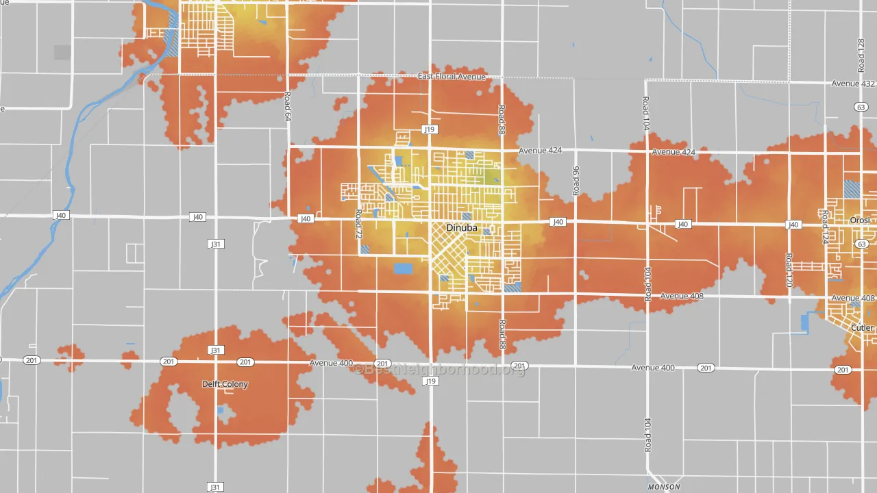 Bike Grade map of Dinuba, CA