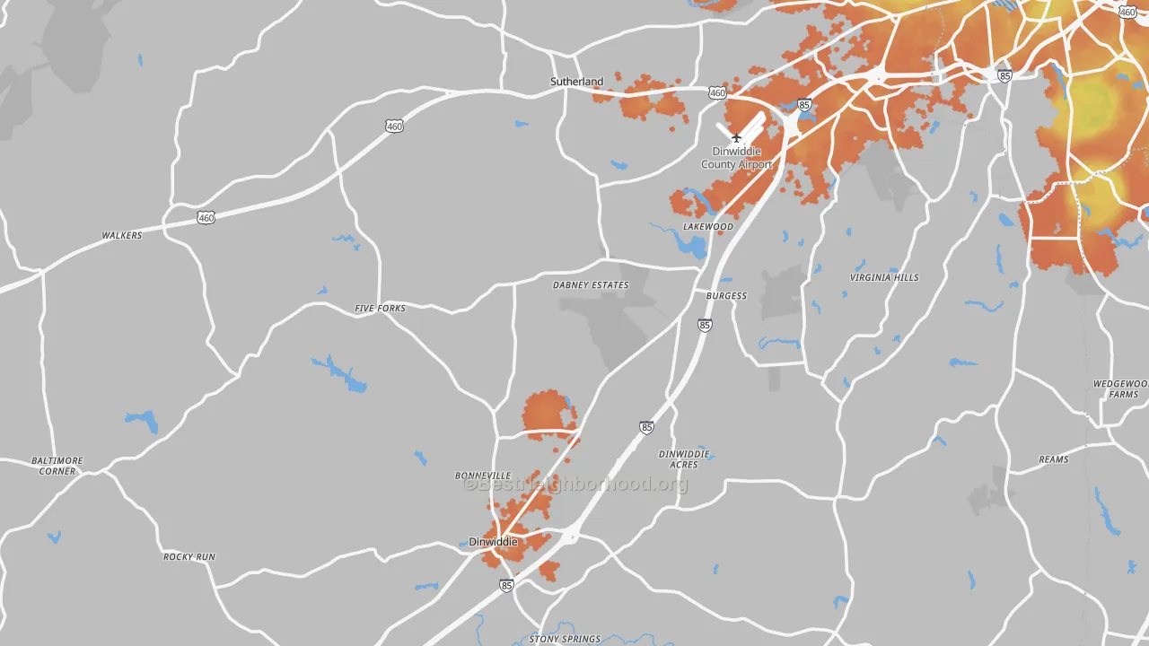 Bike Grade map of Dinwiddie County, VA