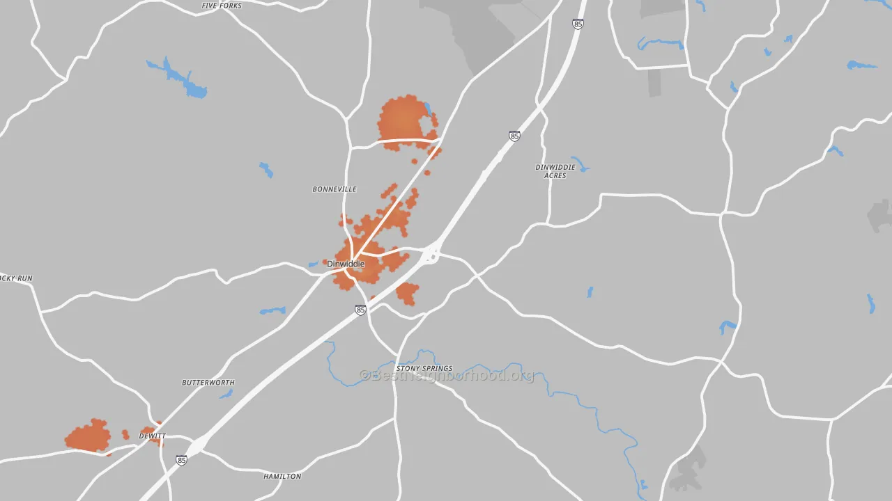 Bike Grade map of Dinwiddie, VA