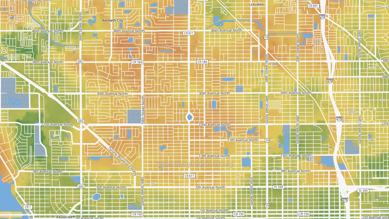 Bike Grade map of Disston Heights, St. Petersburg, FL