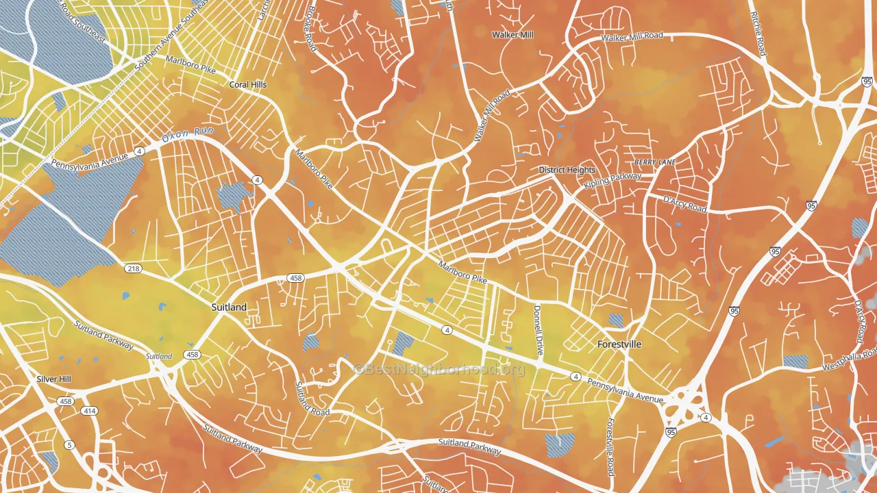 Bike Grade map of District Heights, MD