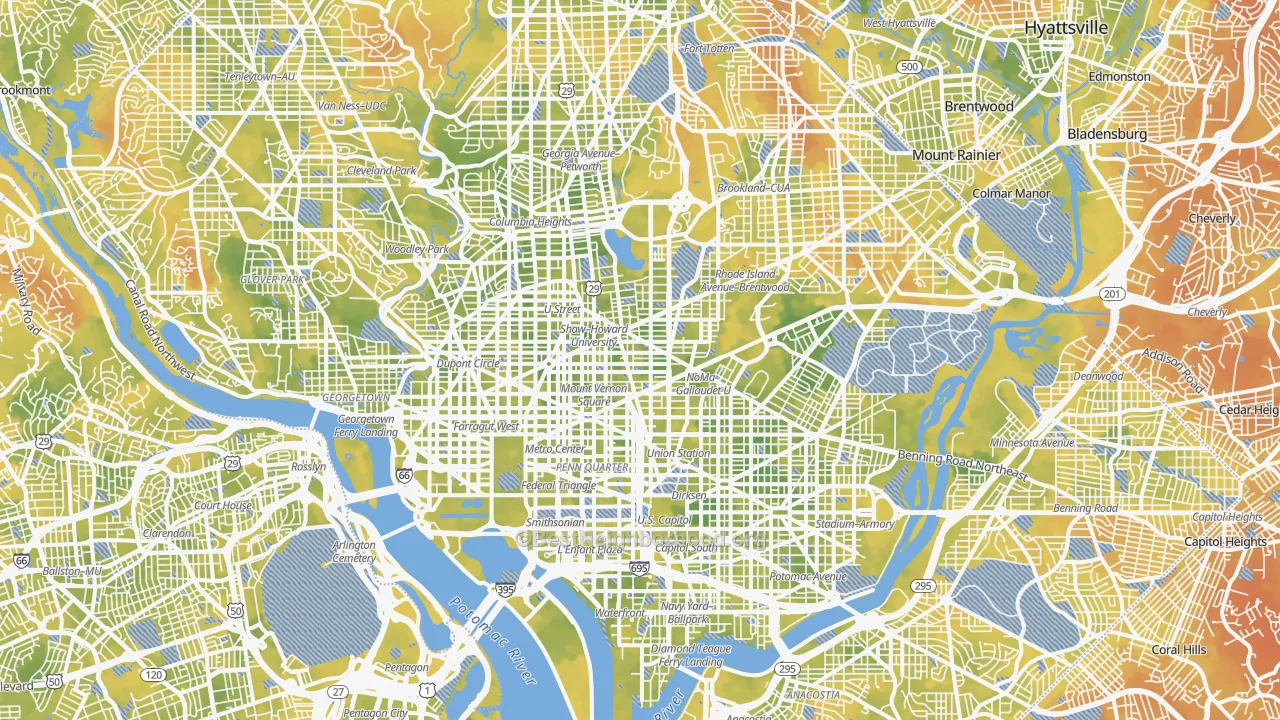 Bike Grade map of District of Columbia, DC