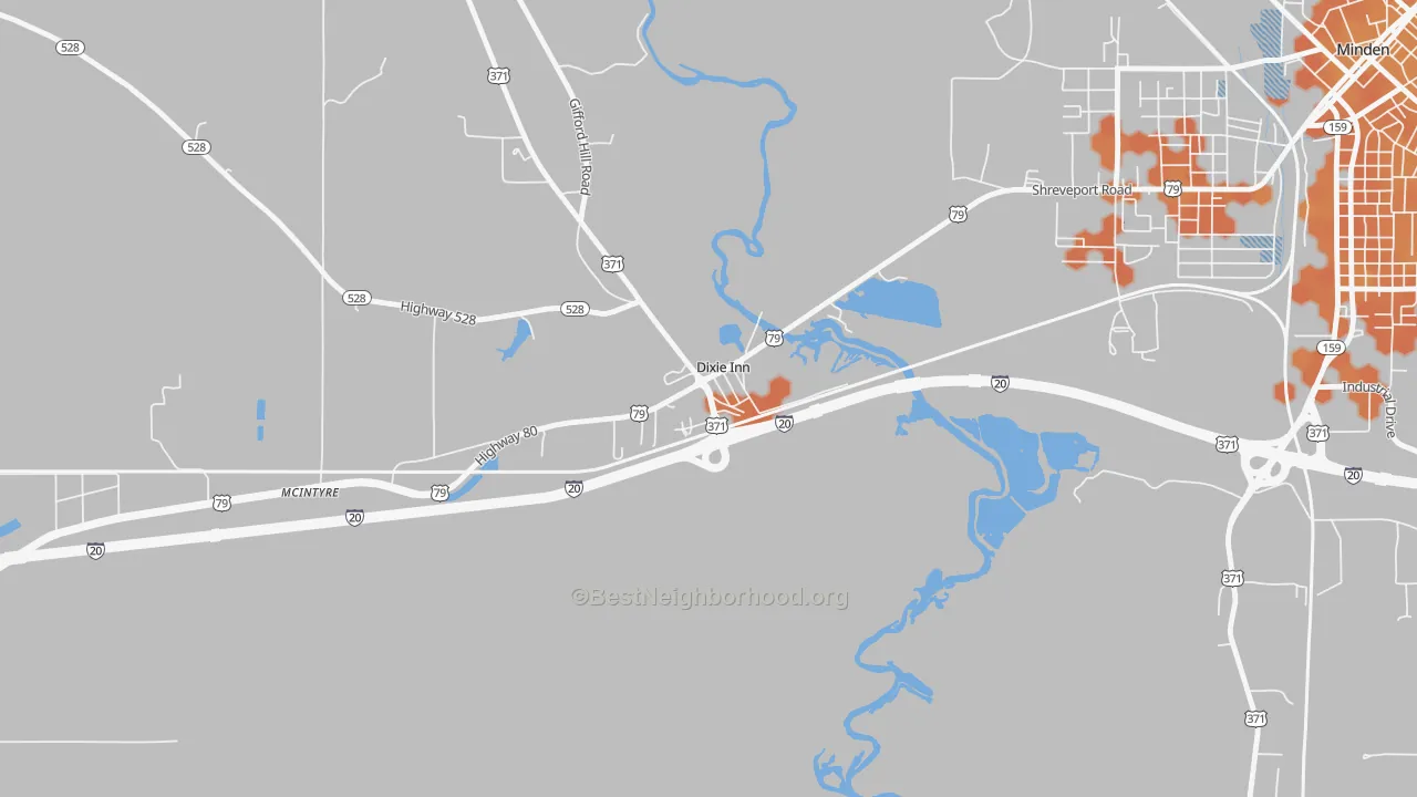Bike Grade map of Dixie Inn, LA