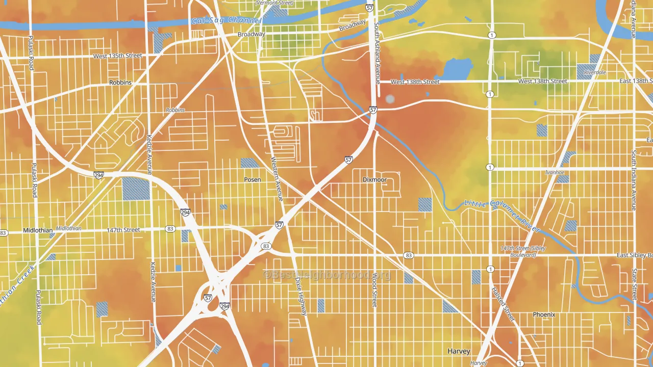 Bike Grade map of Dixmoor, IL