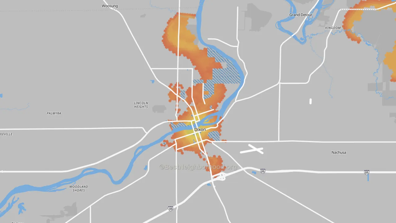 Bike Grade map of Dixon, IL