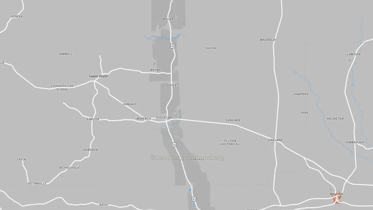 Bike Grade map of Dixons Mills, AL