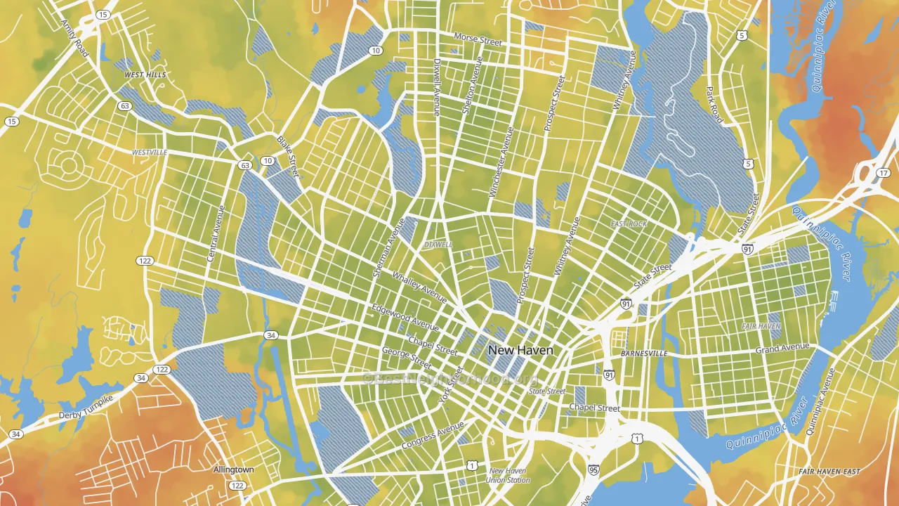 Bike Grade map of Dixwell, New Haven, CT