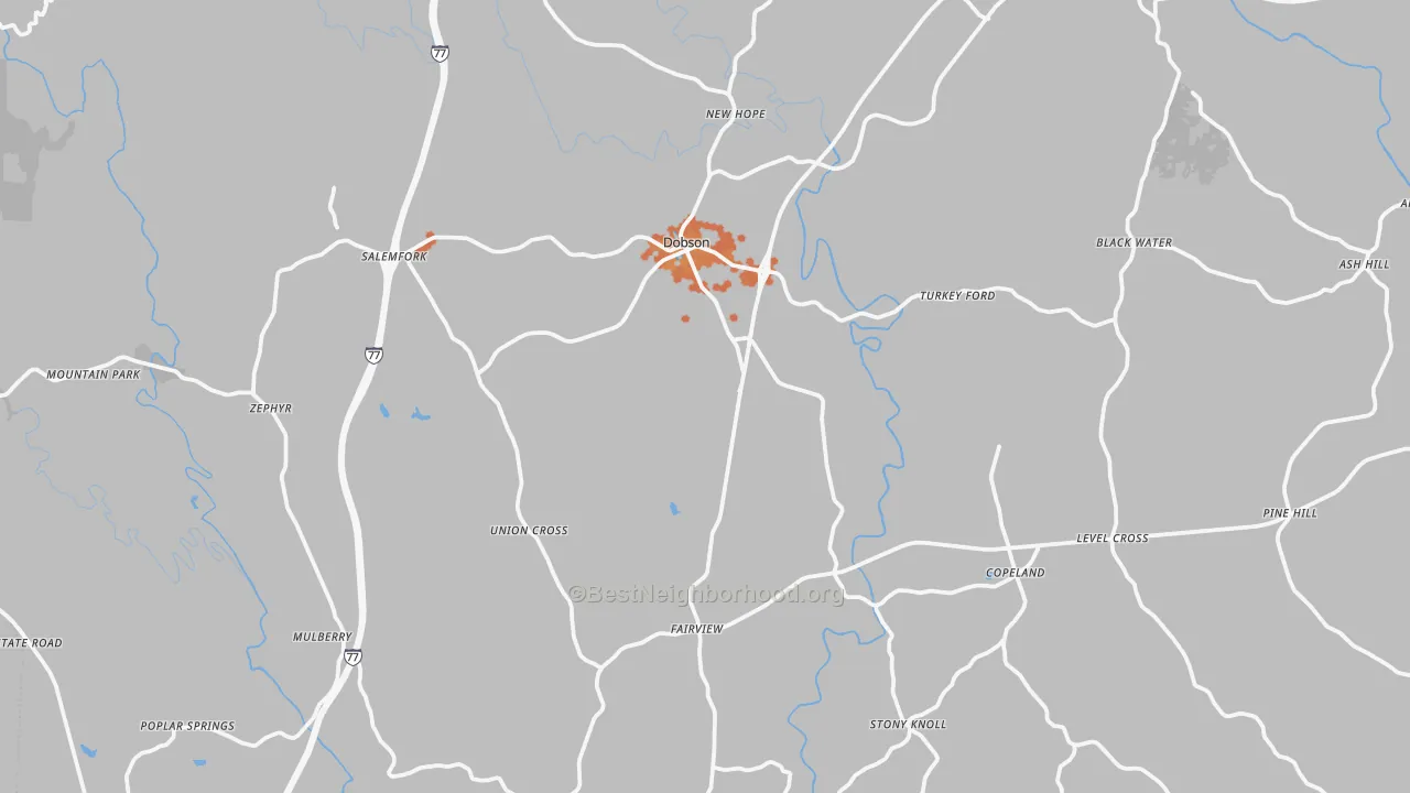Bike Grade map of Dobson, NC