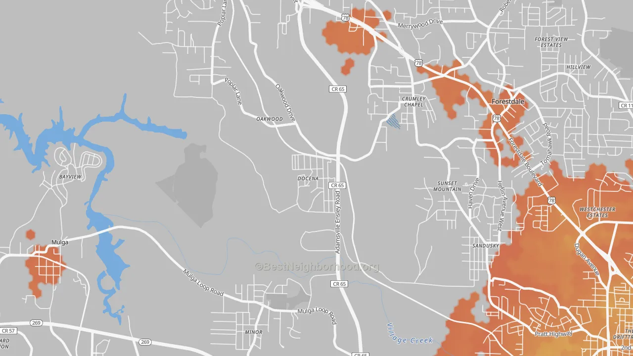 Bike Grade map of Docena, AL