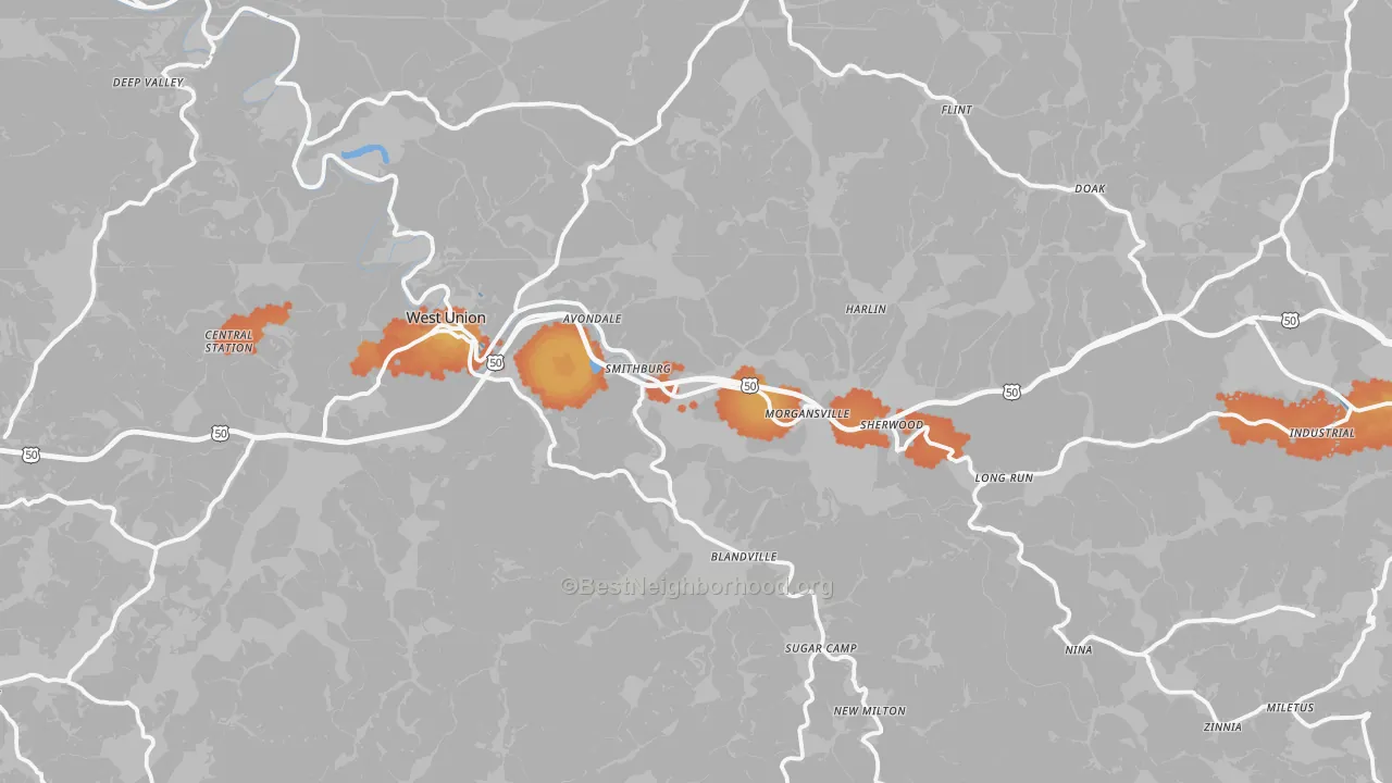 Bike Grade map of Doddridge County, WV