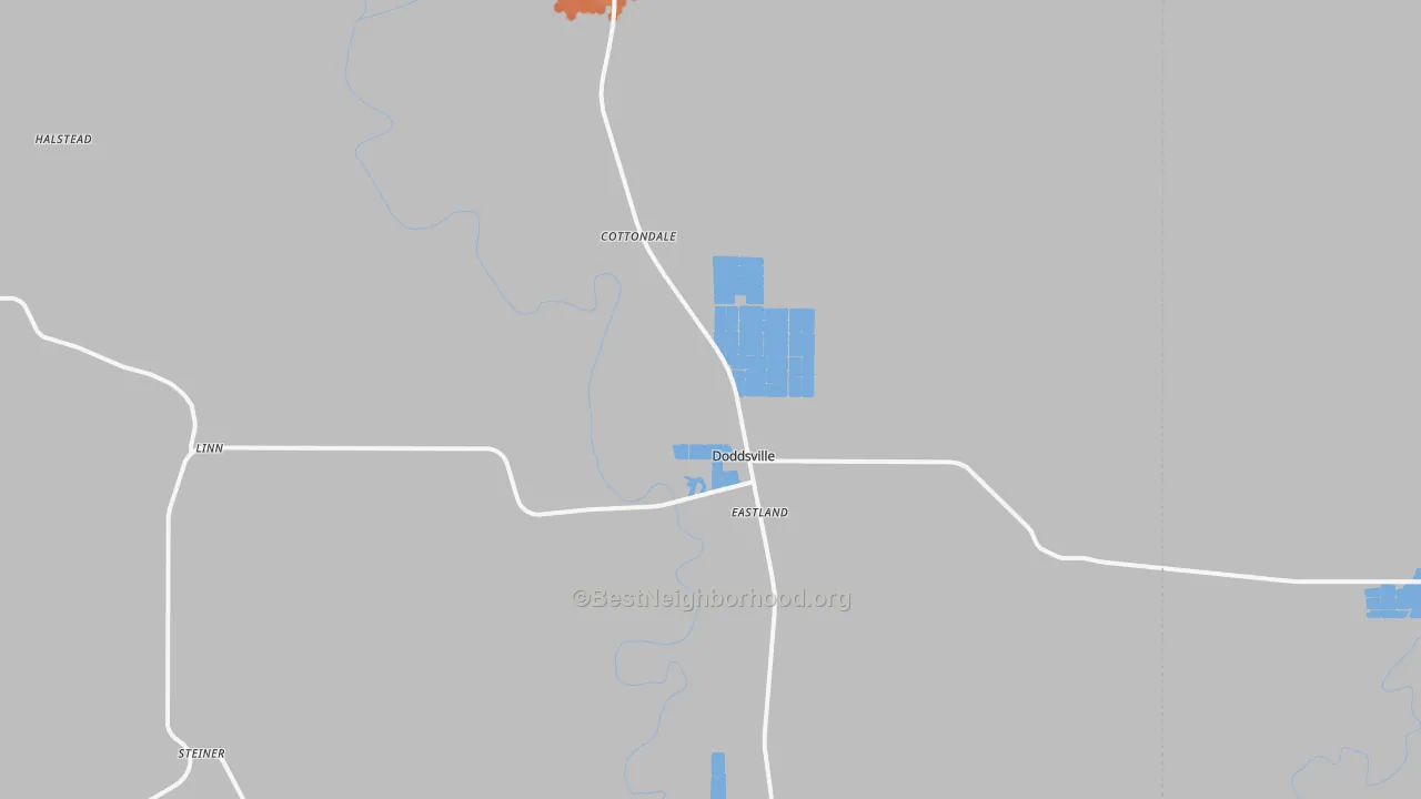 Bike Grade map of Doddsville, MS