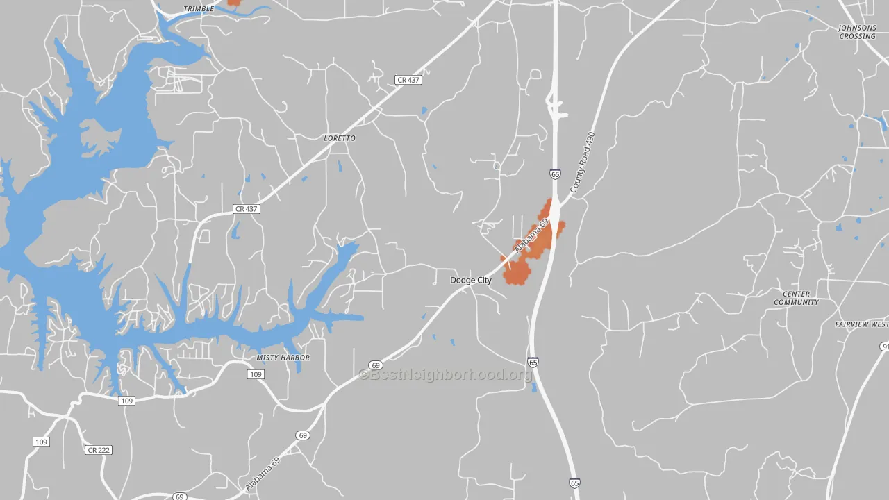 Bike Grade map of Dodge City, AL