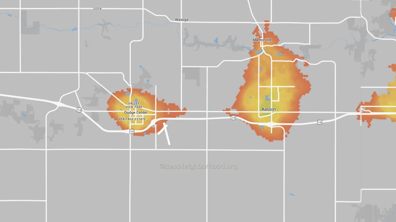 Bike Grade map of Dodge County, MN