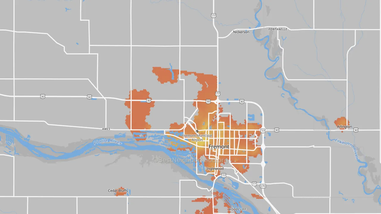 Bike Grade map of Dodge County, NE