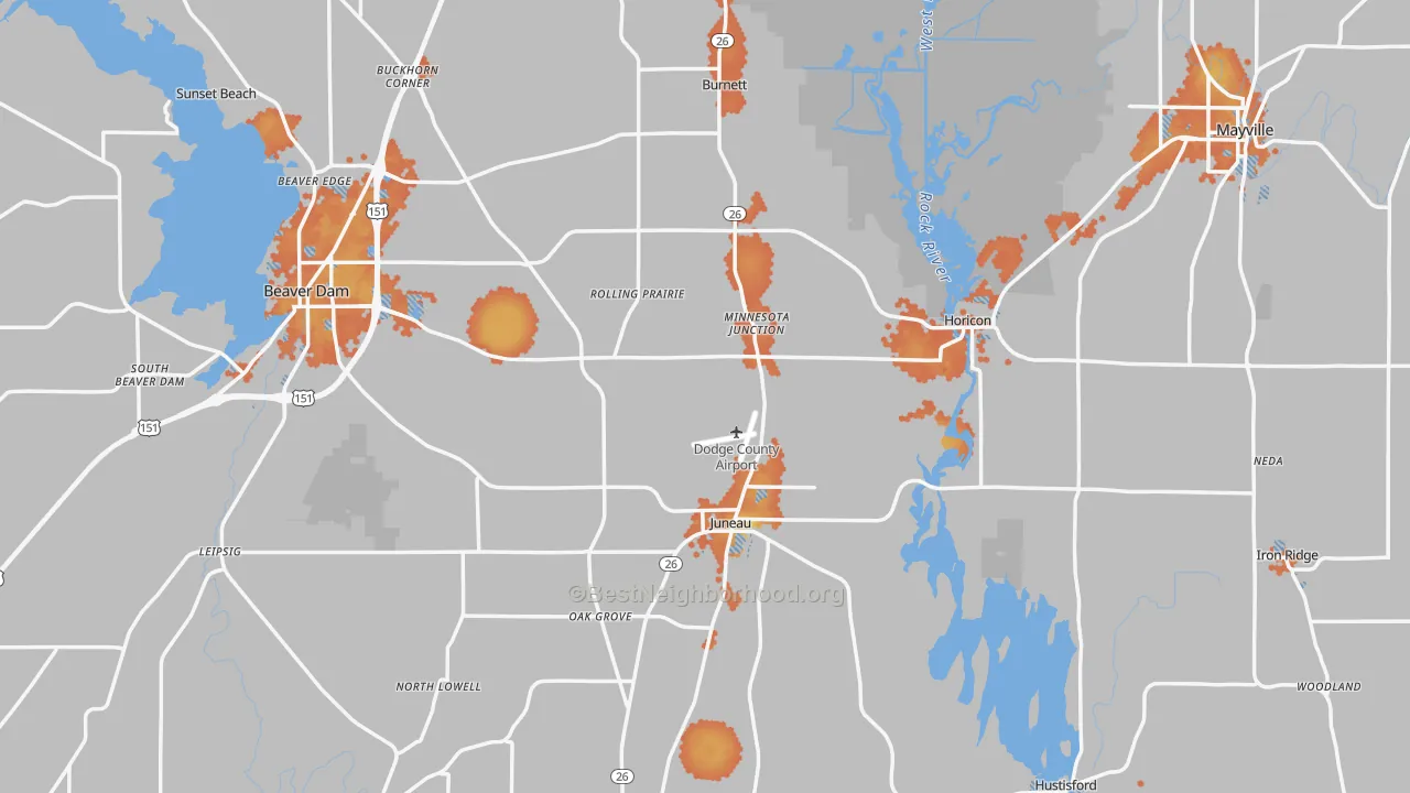 Bike Grade map of Dodge County, WI