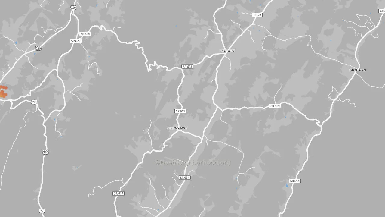 Bike Grade map of Doe Hill, VA