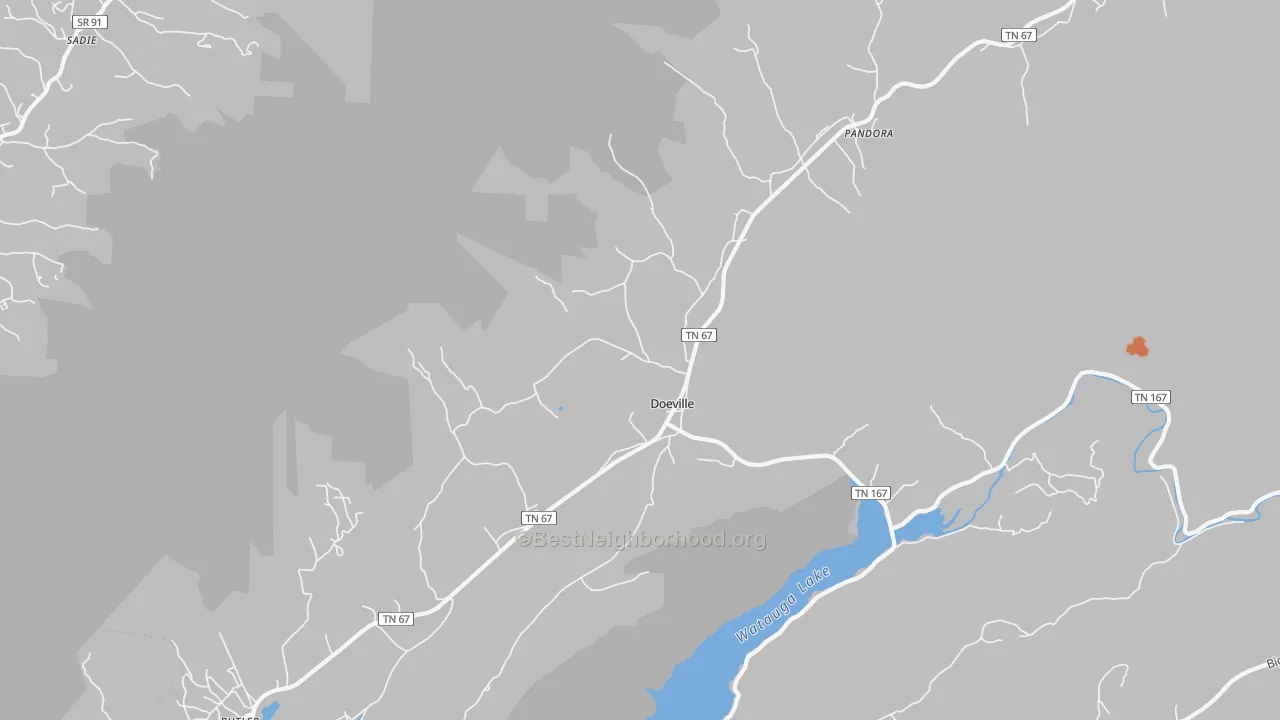 Bike Grade map of Doeville, TN