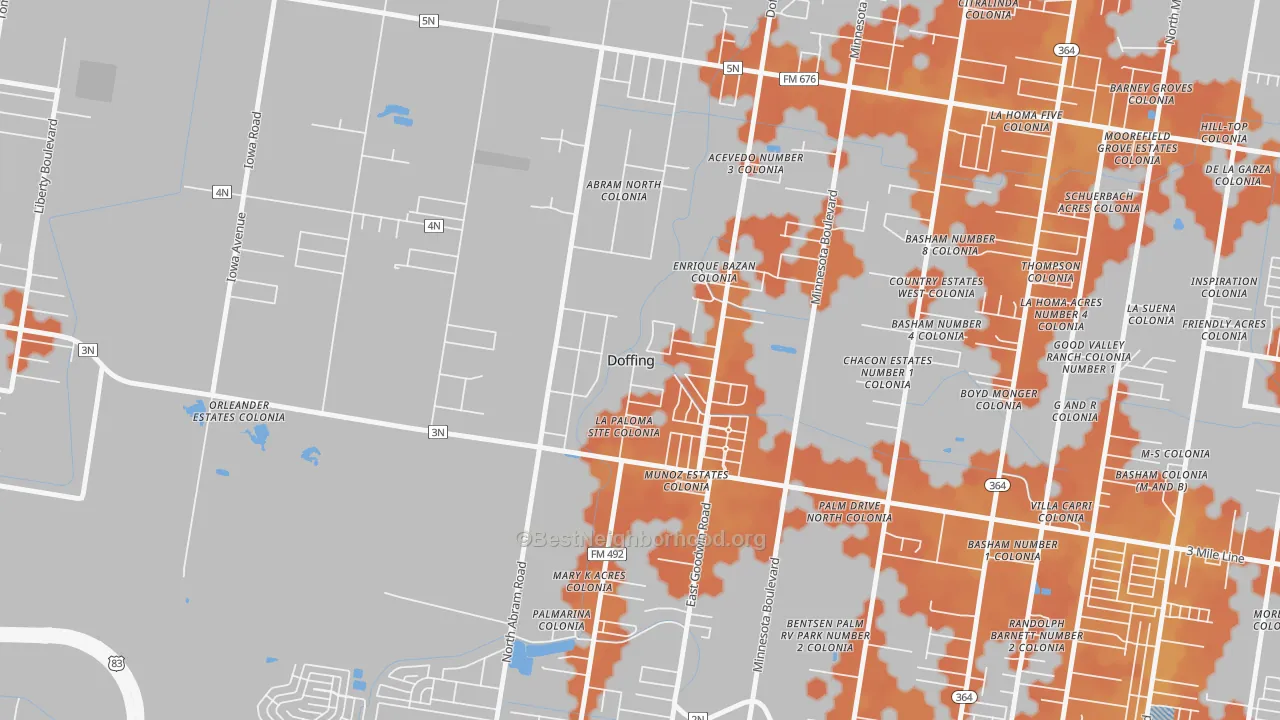 Bike Grade map of Doffing, Mission, TX