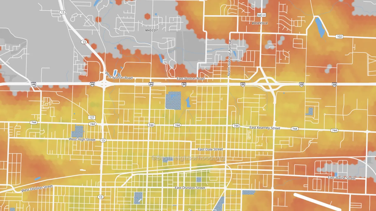 Bike Grade map of Doling, Springfield, MO