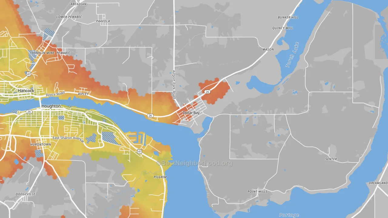 Bike Grade map of Dollar Bay, MI