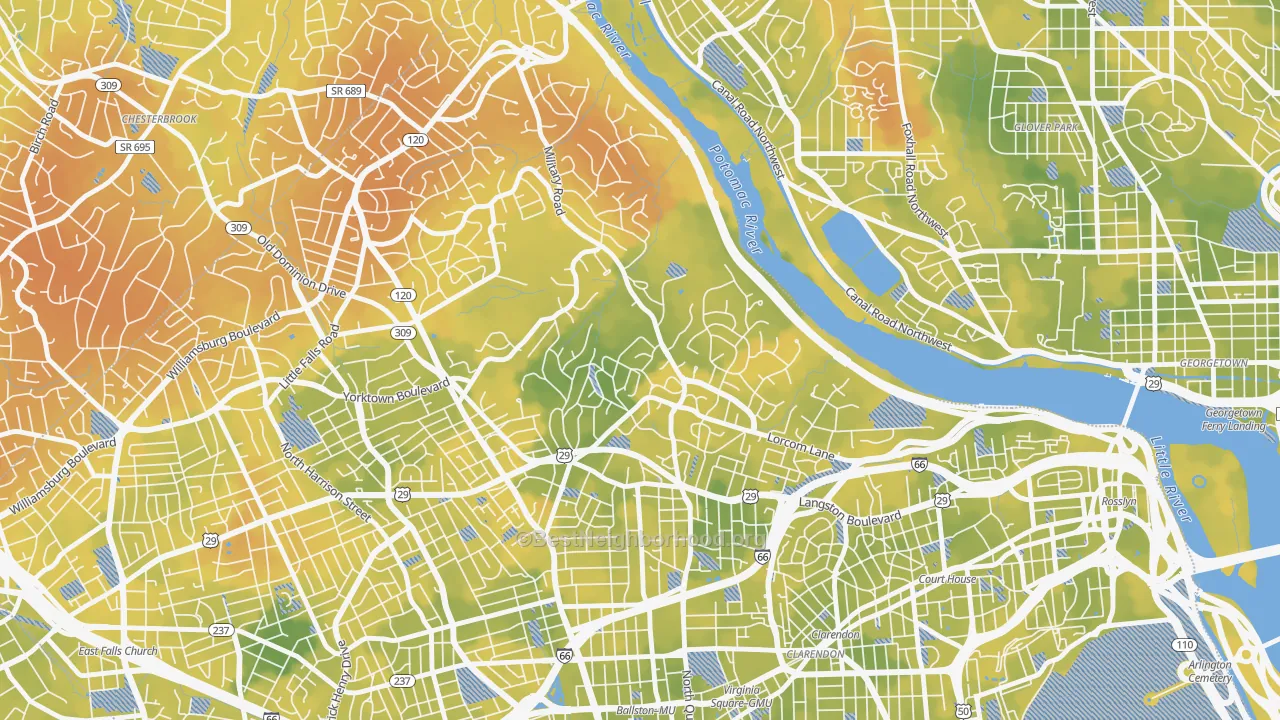 Bike Grade map of Donaldson Run, Arlington, VA