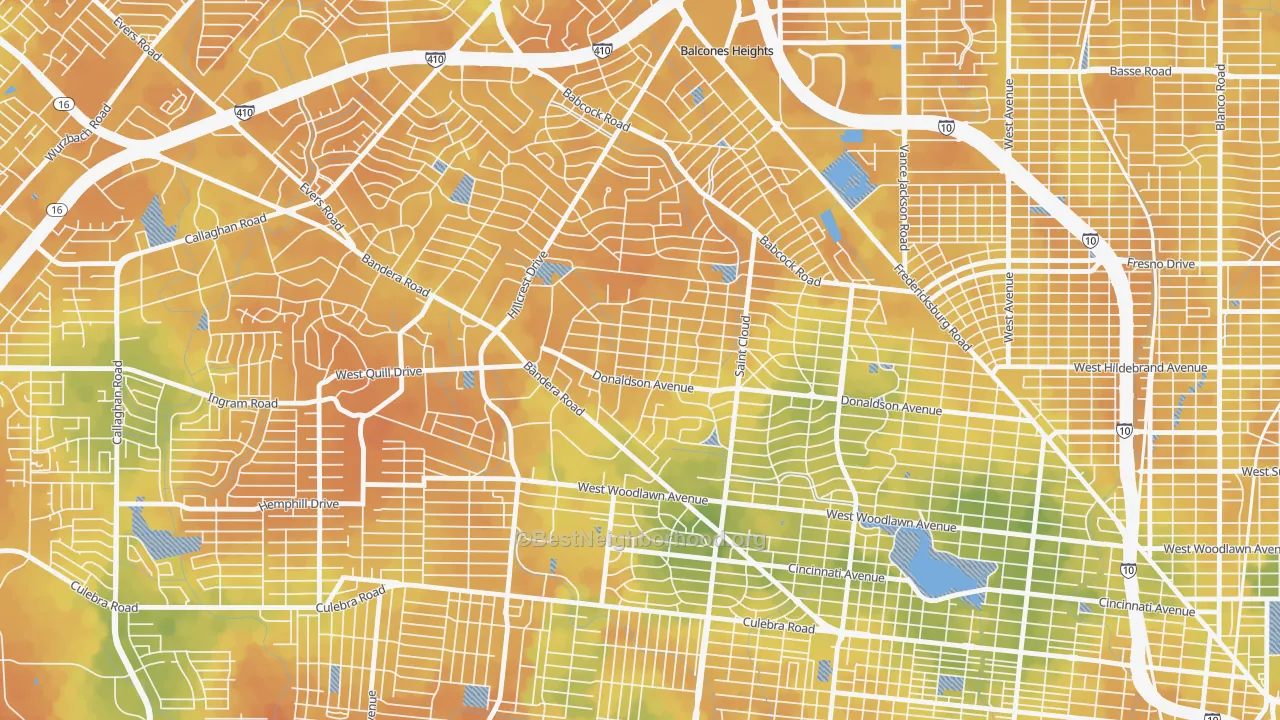 Bike Grade map of Donaldson Terrace, San Antonio, TX