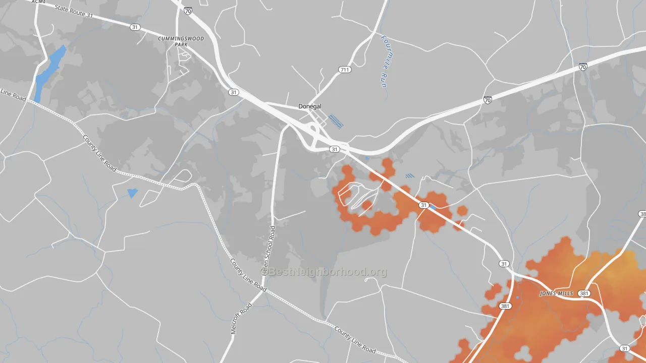 Bike Grade map of Donegal, PA