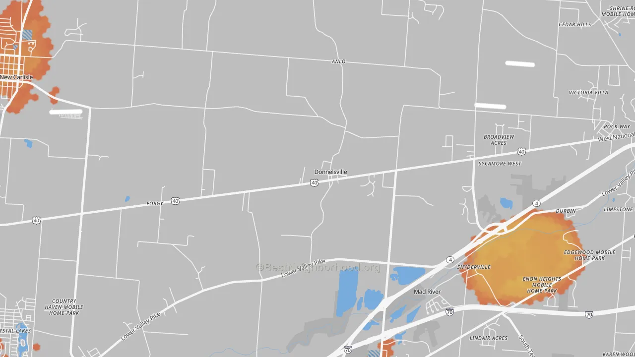 Bike Grade map of Donnelsville, OH